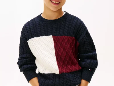 Kids' Flag Logo Cable Knit Sweater - Navy Blue #XB01492-DW5