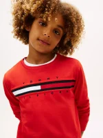 Kids' Long-Sleeve Flag Logo T-Shirt-Deep Crimson - Image 4