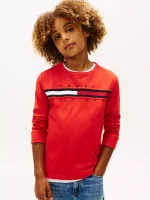 Kids' Long-Sleeve Flag Logo T-Shirt-Deep Crimson