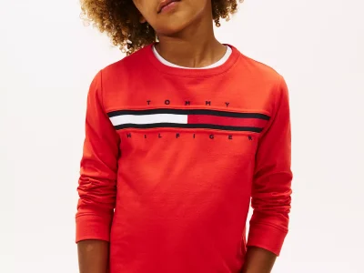 Kids' Long-Sleeve Flag Logo T-Shirt-Deep Crimson