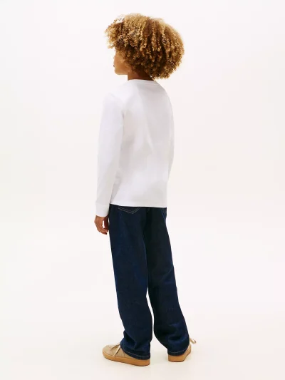 Kids' Long-Sleeve Flag Logo T-Shirt-Optic White - Image 3