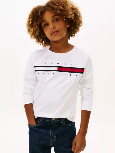 Kids' Long-Sleeve Flag Logo T-Shirt-Optic White - Image 4