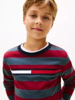 Kids' Long-Sleeve Stripe Logo T-Shirt-Rouge - Image 3