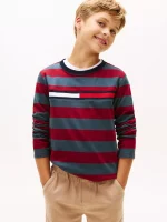 Kids' Long-Sleeve Stripe Logo T-Shirt-Rouge