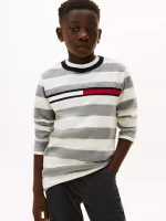 Kids' Long-Sleeve Stripe Logo T-Shirt-Ivory