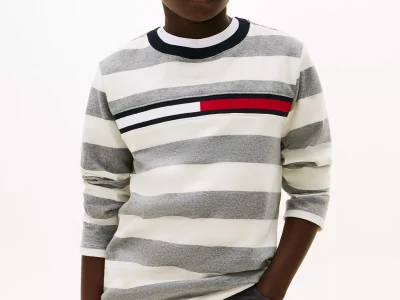Kids' Long-Sleeve Stripe Logo T-Shirt-Ivory