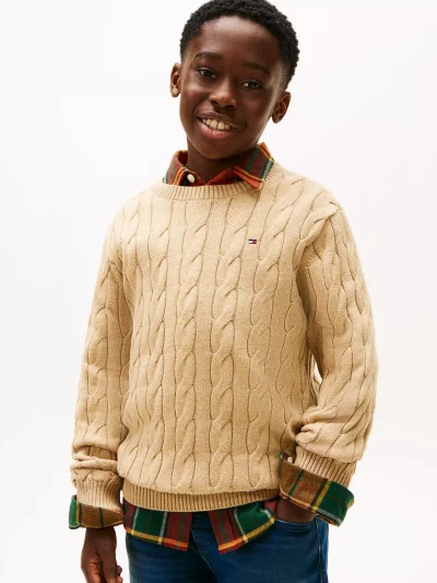 Kids' Cable Knit Sweater - Dark Beige #XB01611-A0A - Image 1