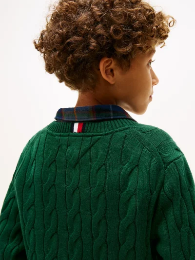 Kids' Cable Knit Sweater - Ornamental Green #XB01611-L6K - Image 3