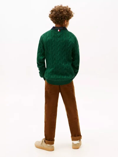 Kids' Cable Knit Sweater - Ornamental Green #XB01611-L6K - Image 2