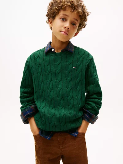 Kids' Cable Knit Sweater - Ornamental Green #XB01611-L6K - Image 1