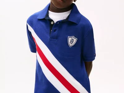 Kids' Banner Stripe Polo Shirt-Blue Ink