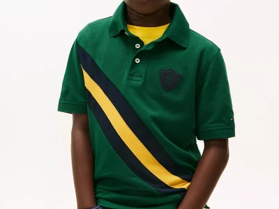 Kids' Banner Stripe Polo Shirt-Ornamental Green