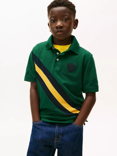 Kids' Banner Stripe Polo Shirt-Ornamental Green - Image 1