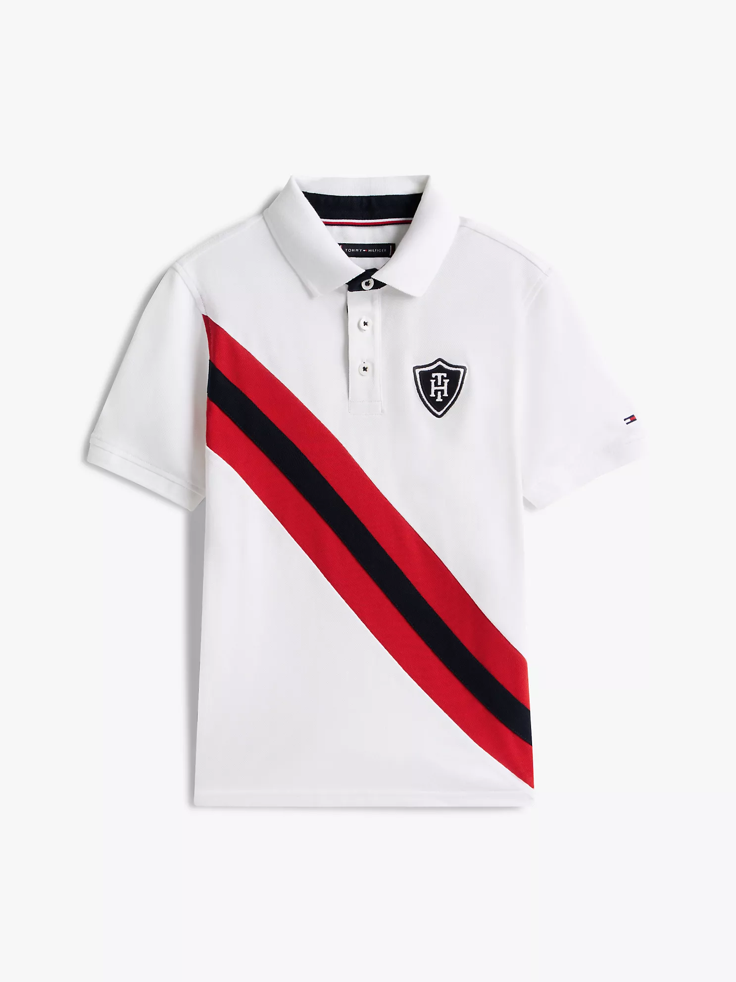 XB01615_YCF_alternate10 Kids' Banner Stripe Polo Shirt-Optic White - Image 2