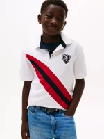 Kids' Banner Stripe Polo Shirt-Optic White