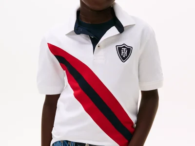 Kids' Banner Stripe Polo Shirt-Optic White