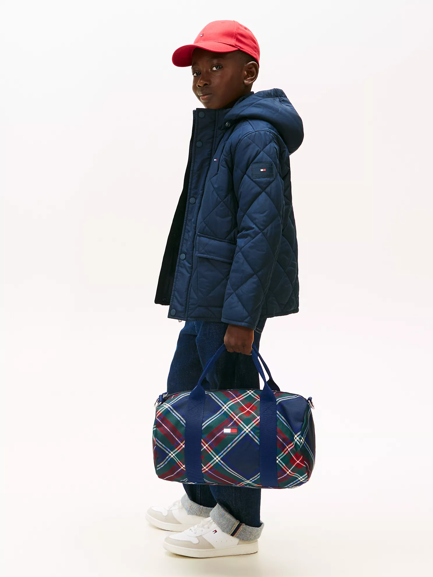 XB01769_0GZ_alternate4 Kids' Plaid Duffle Bag-Carbon Navy Multi - Image 2