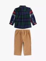 Babies' Mixed Plaid Shirt & Pant Set-Carbon Navy - Image 2