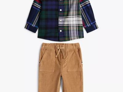 Babies' Mixed Plaid Shirt & Pant Set-Carbon Navy
