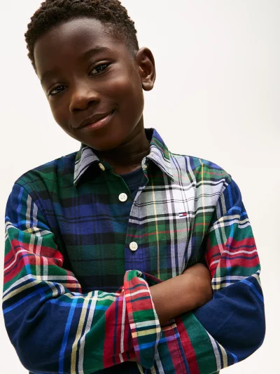 Kids' Holiday Mixed Plaid Stretch Shirt-Carbon Navy - Image 4