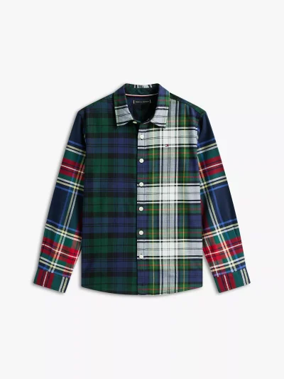 Kids' Holiday Mixed Plaid Stretch Shirt-Carbon Navy - Image 2