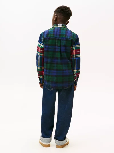 Kids' Holiday Mixed Plaid Stretch Shirt-Carbon Navy - Image 3