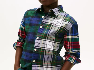 Kids' Holiday Mixed Plaid Stretch Shirt-Carbon Navy