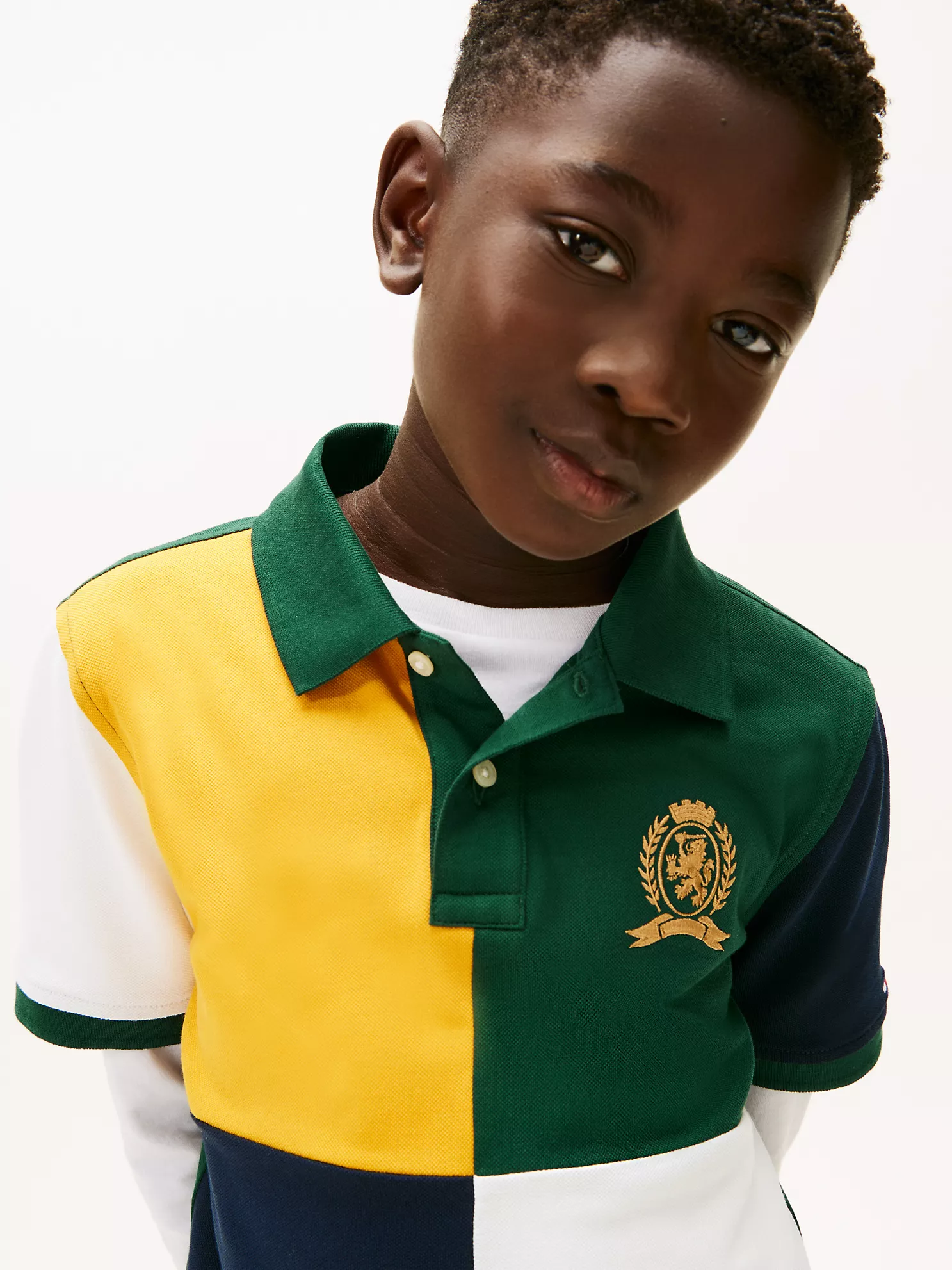 XB01792_L6K_alternate1 Kids' Colorblock Crest Logo Polo-Ornamental Green - Image 4