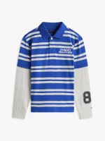 Kids' Logo Stripe Layered-Look Polo-Wedge Blue - Image 2