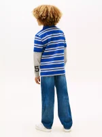 Kids' Logo Stripe Layered-Look Polo-Wedge Blue - Image 3