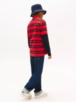 Kids' Logo Stripe Layered-Look Polo-Deep Crimson - Image 3