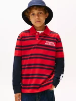 Kids' Logo Stripe Layered-Look Polo-Deep Crimson