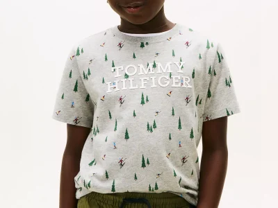 Kids' Tommy Ski Motif Logo T-Shirt-Light Grey Heather
