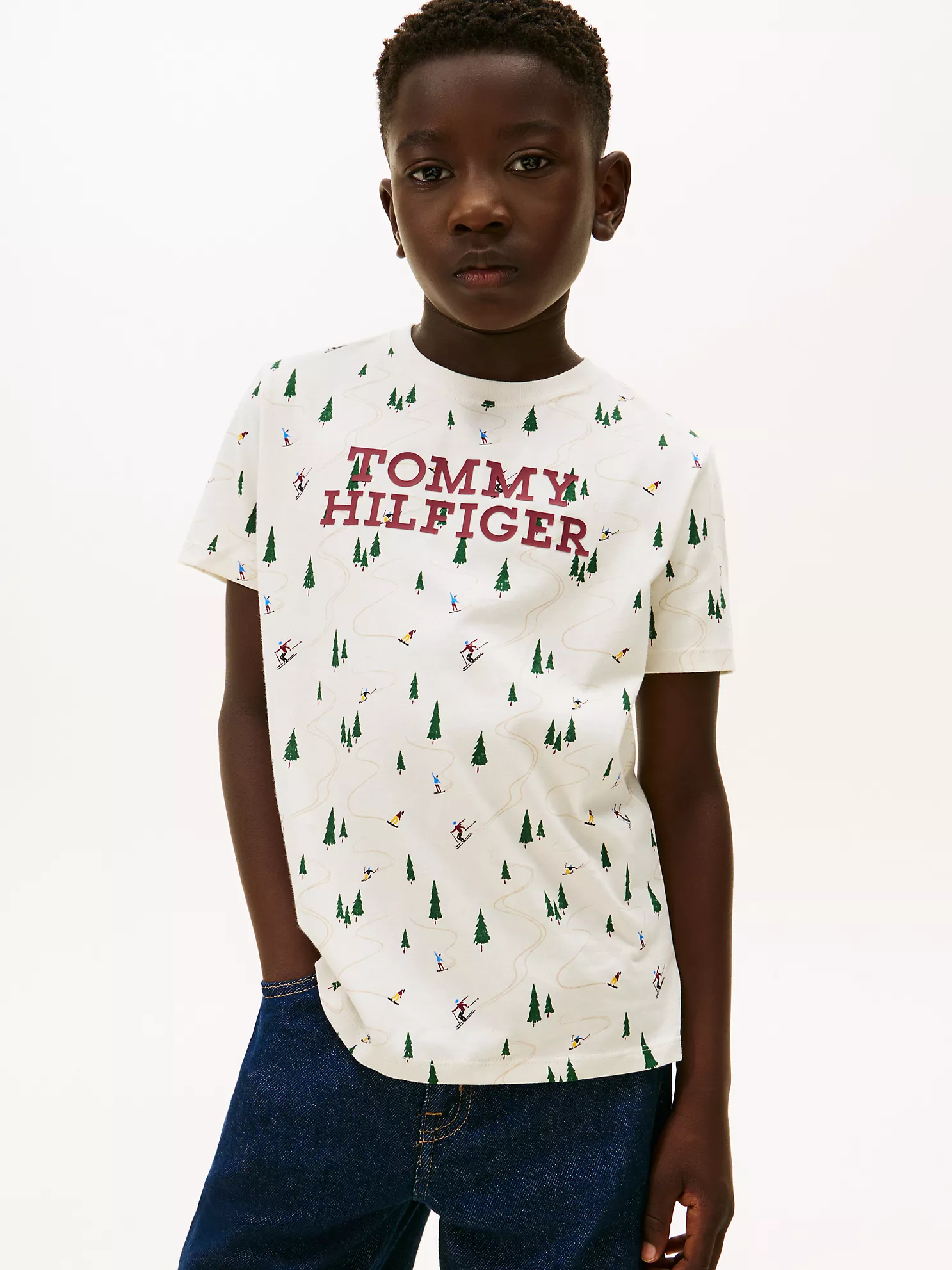 XB01841_YBI_main Kids' Tommy Flag Logo T-Shirt-Ivory - Image 1
