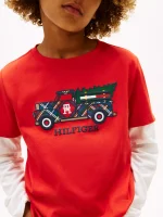 Kids' Holiday Truck Layered Look T-Shirt-Deep Crimson - Image 4
