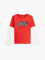Kids' Holiday Truck Layered Look T-Shirt-Deep Crimson - Image 2