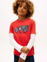 Kids' Holiday Truck Layered Look T-Shirt-Deep Crimson