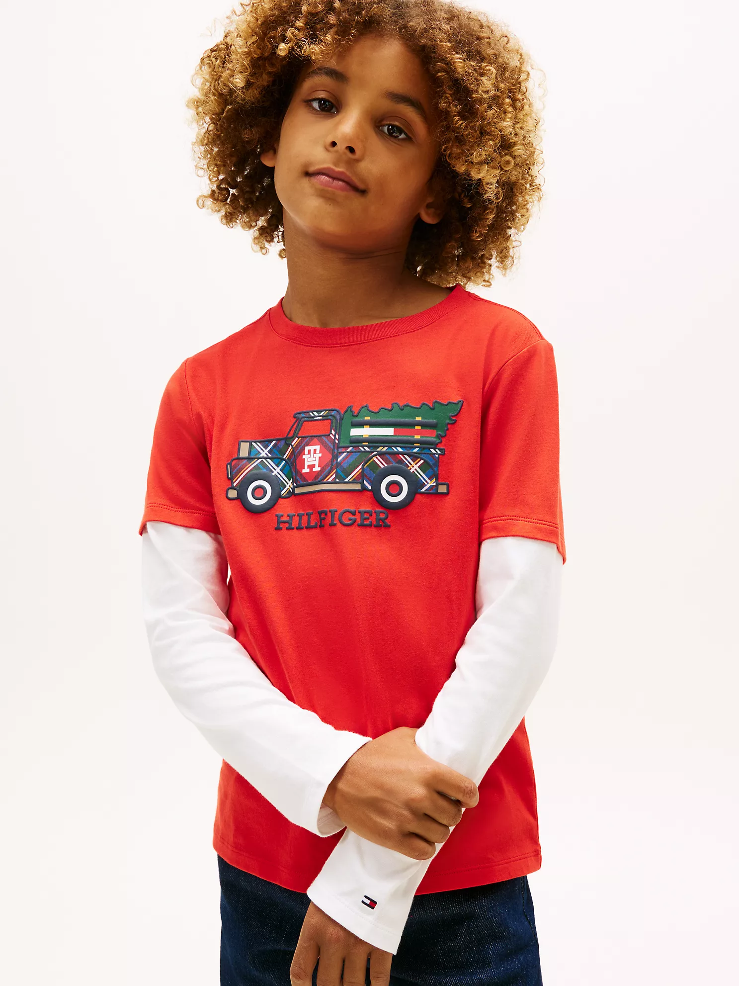XB01842_XNL_main Kids' Holiday Truck Layered Look T-Shirt-Deep Crimson - Image 1
