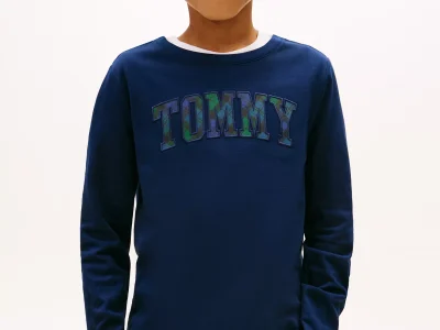 Kids' Plaid Tommy Logo T-Shirt-Carbon Navy