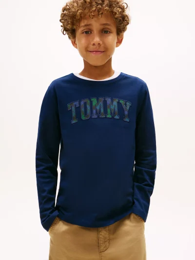 Kids' Plaid Tommy Logo T-Shirt-Carbon Navy - Image 1