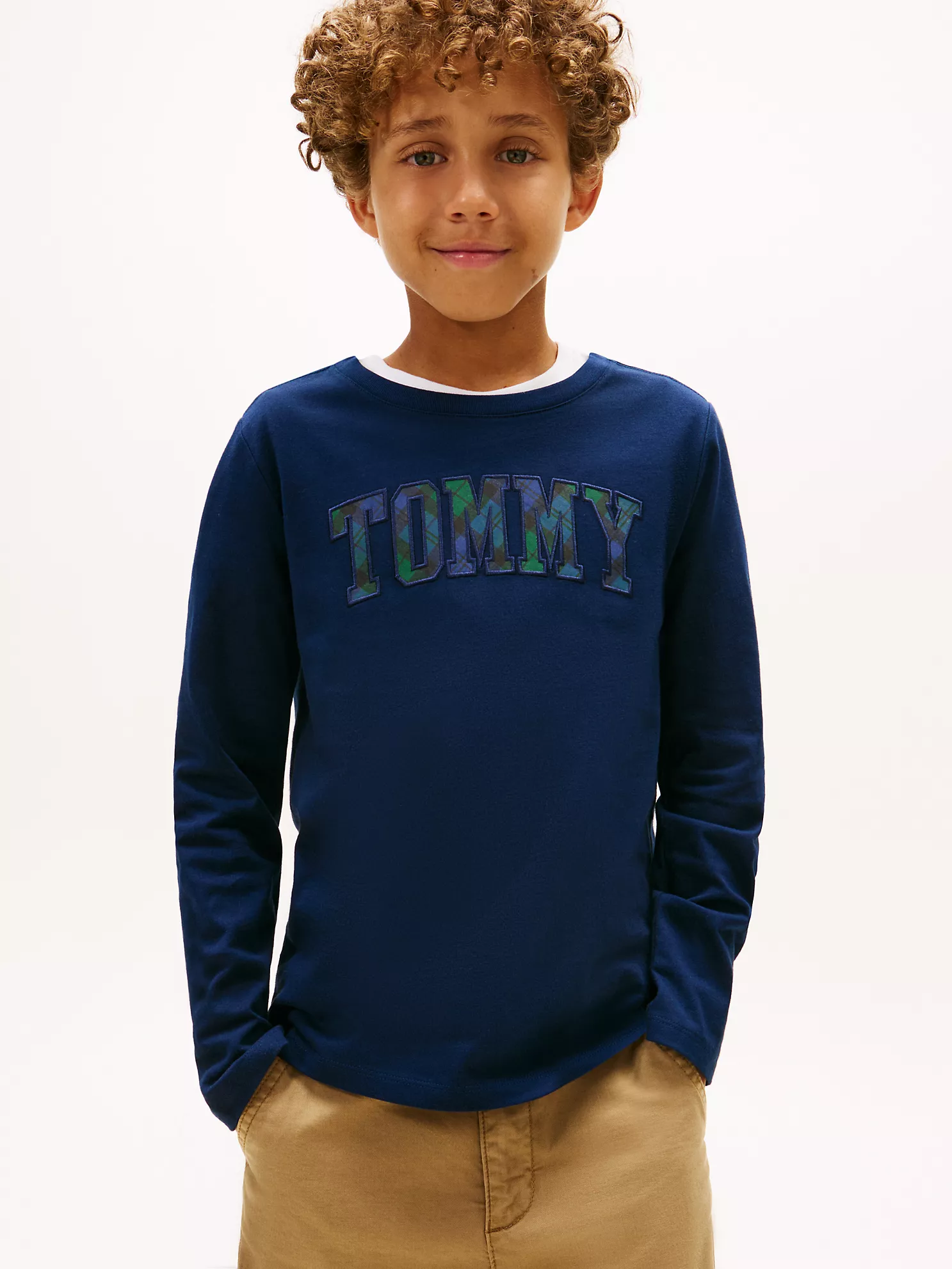 XB01847_DCC_main Kids' Plaid Tommy Logo T-Shirt-Carbon Navy - Image 1