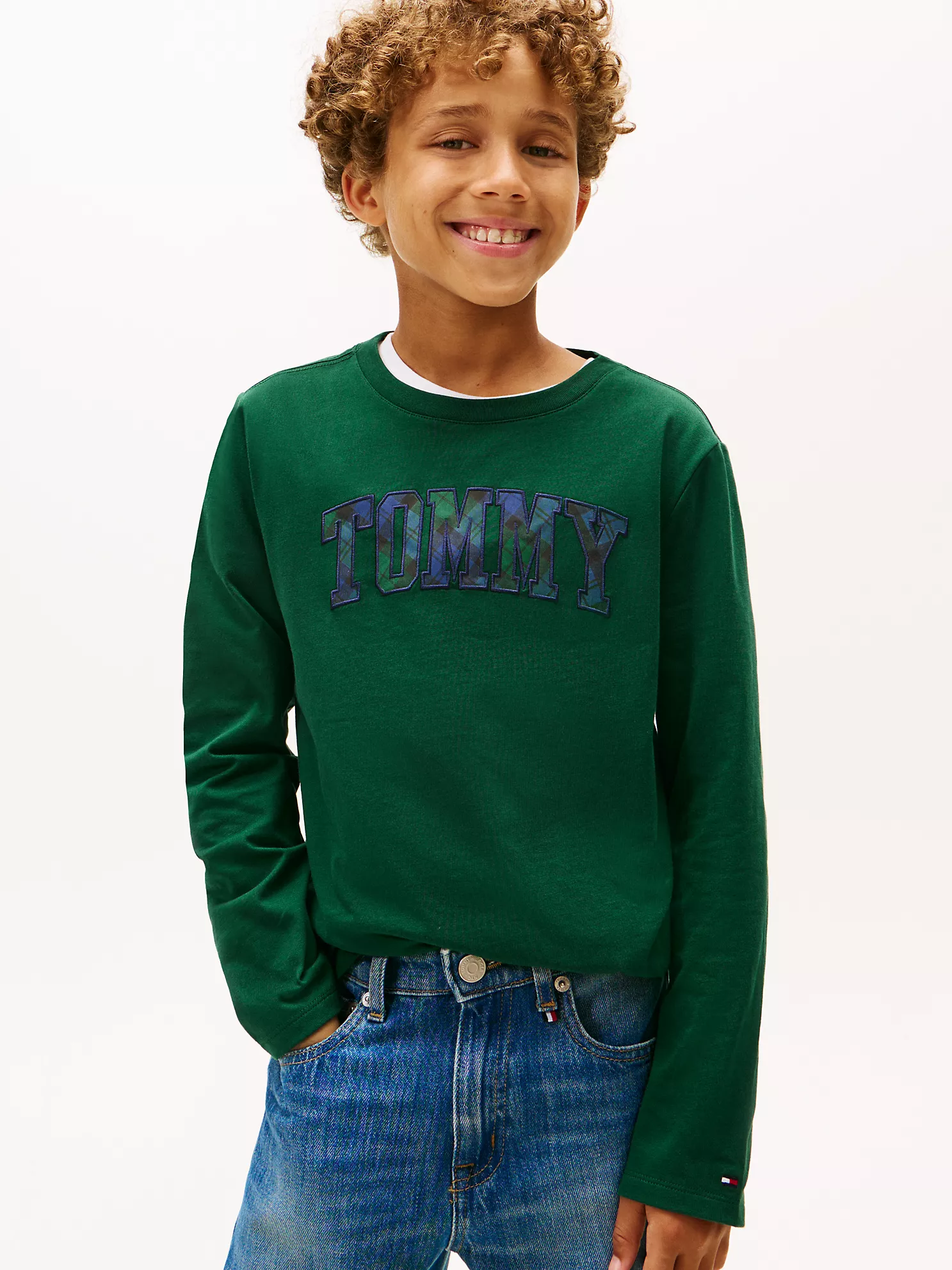 XB01847_L6K_main Kids' Plaid Tommy Logo T-Shirt-Ornamental Green - Image 1