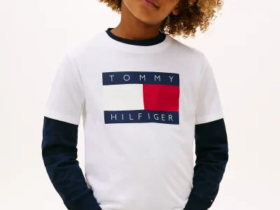 Kids' Tommy Flag Logo T-Shirt-Optic White