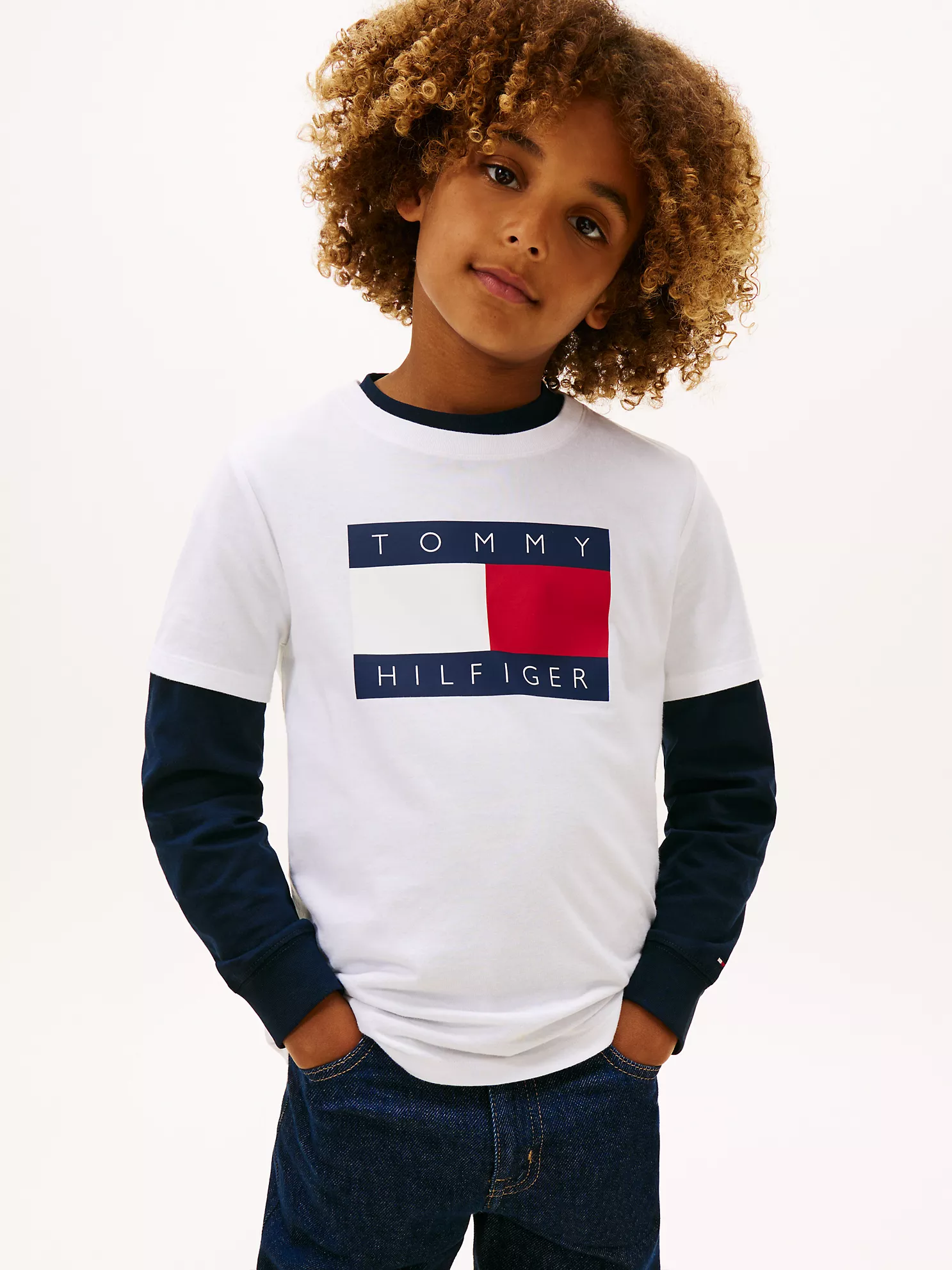 XB01853_YCF_main Kids' Tommy Flag Logo T-Shirt-Optic White - Image 1