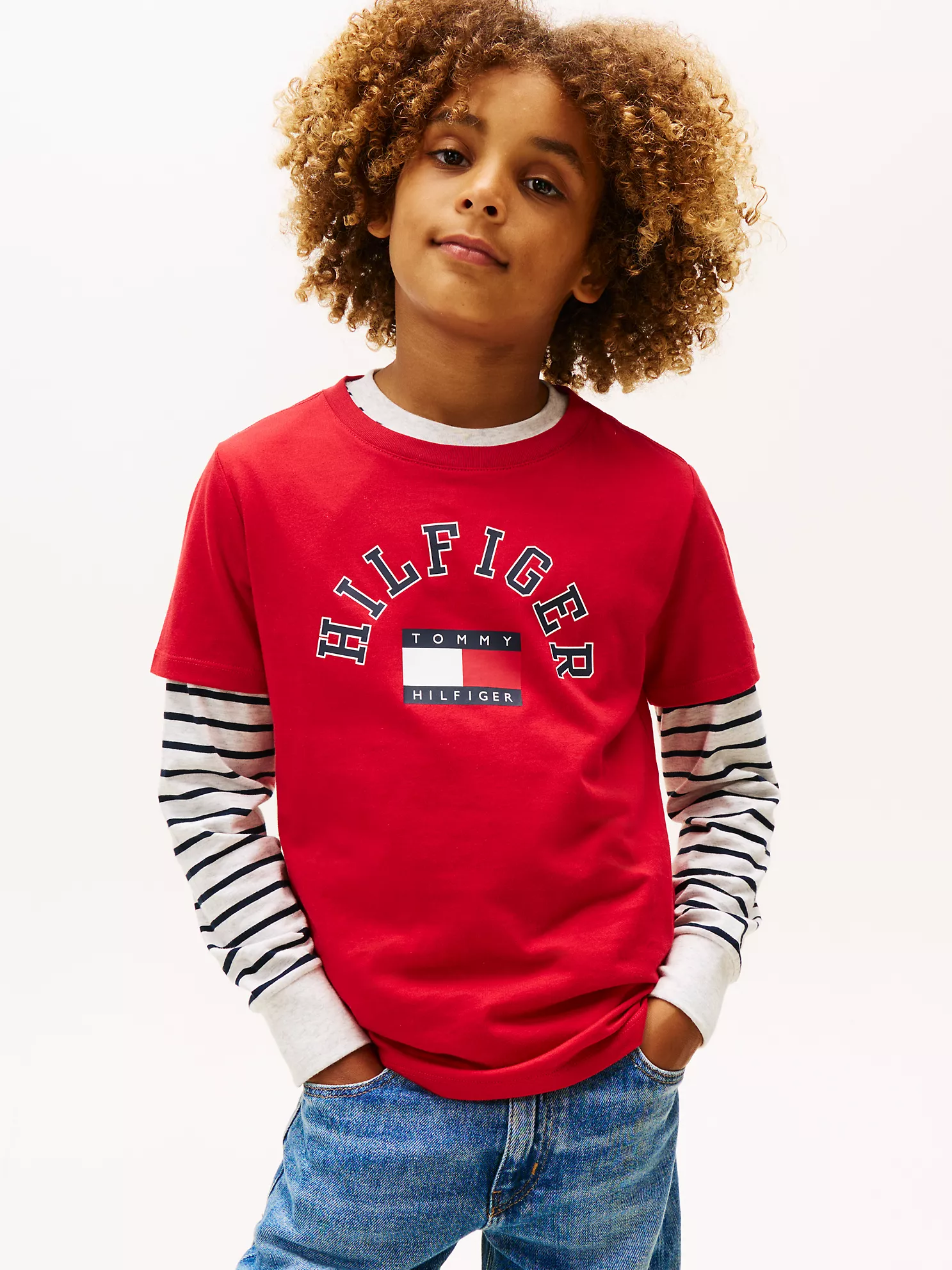 XB01854_XLG_main Kids' Arch Hilfiger Flag Logo T-Shirt-Primary Red - Image 1