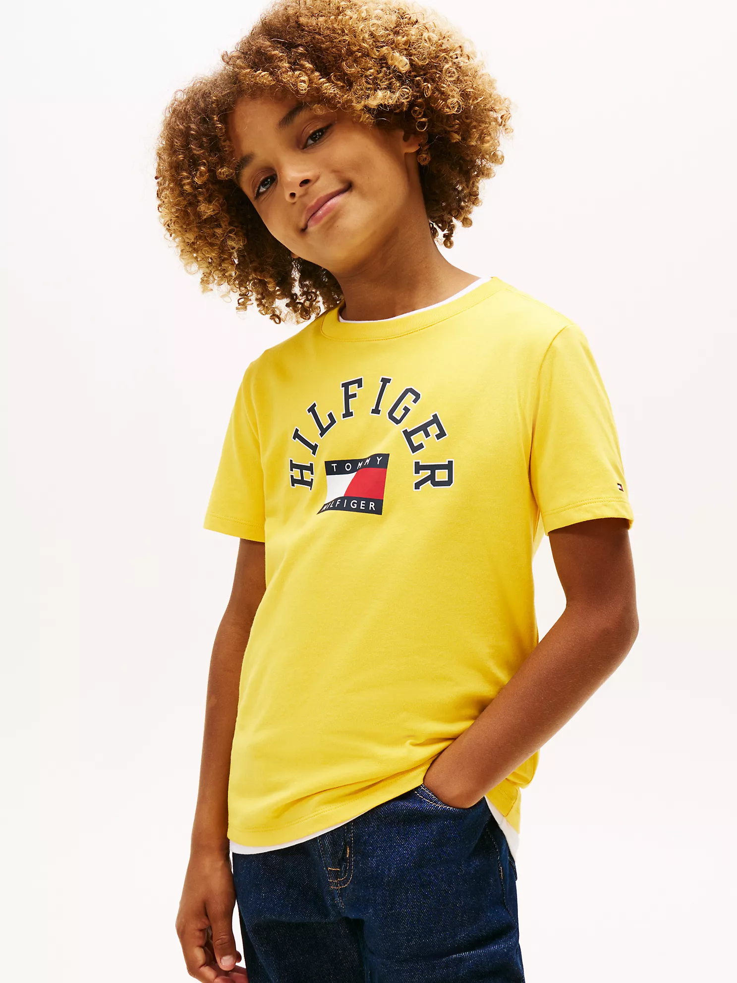 XB01854_ZFS_main Kids' Arch Hilfiger Flag Logo T-Shirt-Pollen - Image 1