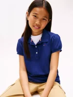 Kids' Puff-Sleeve Stretch Polo - Blue Ink #XG01281-C7H - Image 3