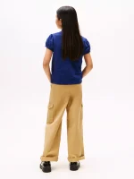 Kids' Puff-Sleeve Stretch Polo - Blue Ink #XG01281-C7H - Image 2