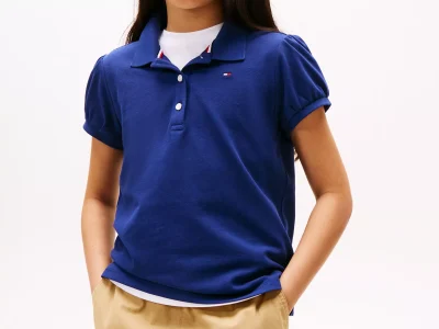 Kids' Puff-Sleeve Stretch Polo - Blue Ink #XG01281-C7H