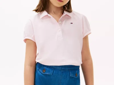 Kids' Puff-Sleeve Stretch Polo - Light Pink #XG01281-TOG